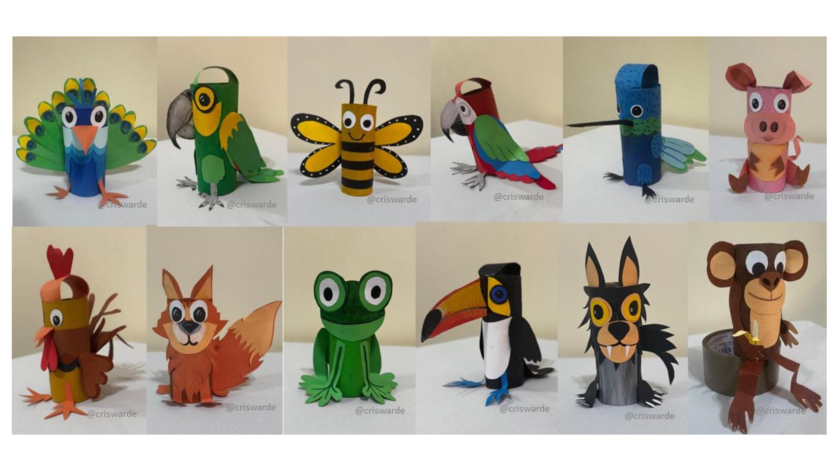 Animais com rolinhos de papel